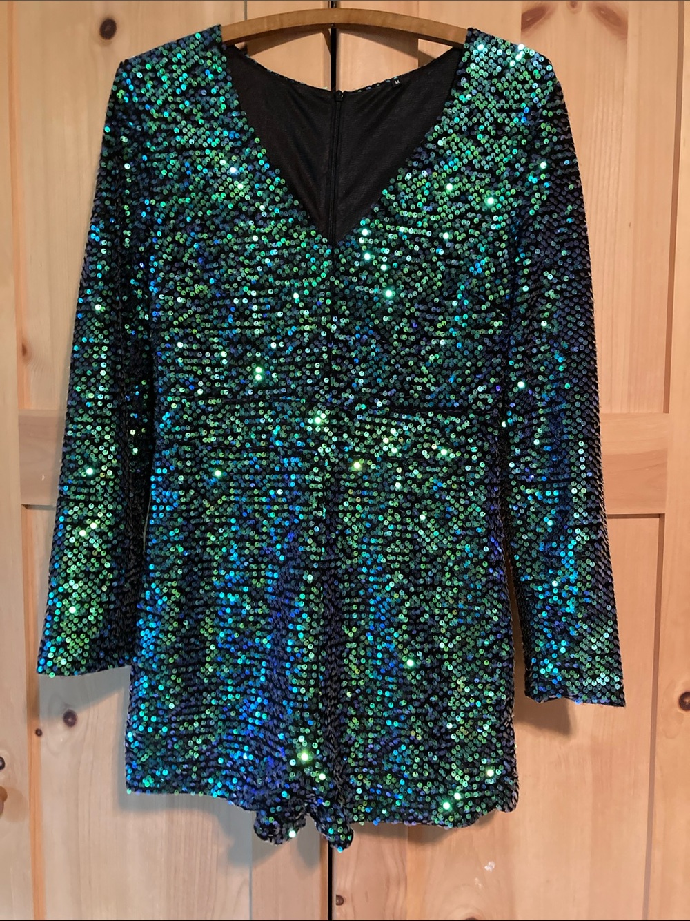 Green Blue Sequin Long Sleeved Romper